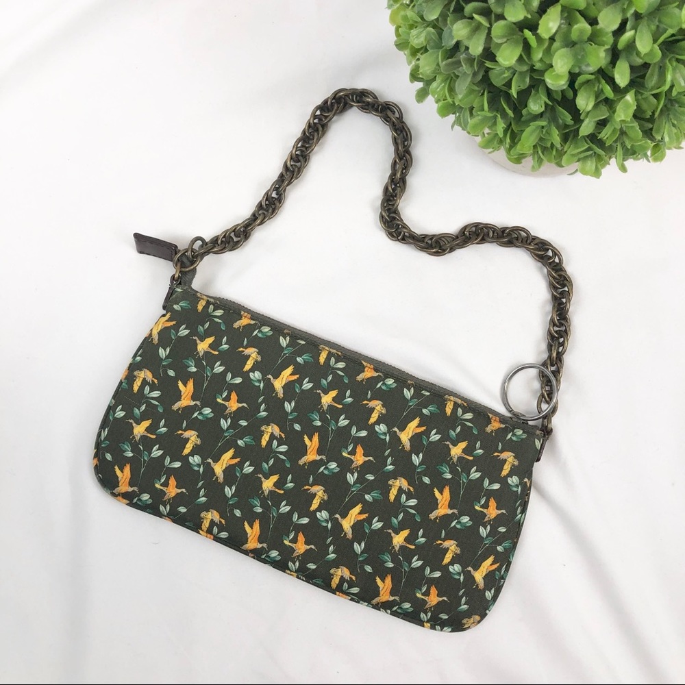 J. Crew silk hand bag purse flying birds ducks